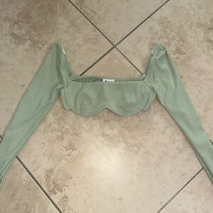 Princess Polly sage green crop top long sleeve